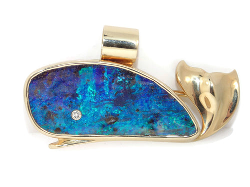 Type: Statement Unique One of a Kind Artisan Made Pendant  Metal: 14k yellow gold  Stone/Material: Natural One Piece Black Opal