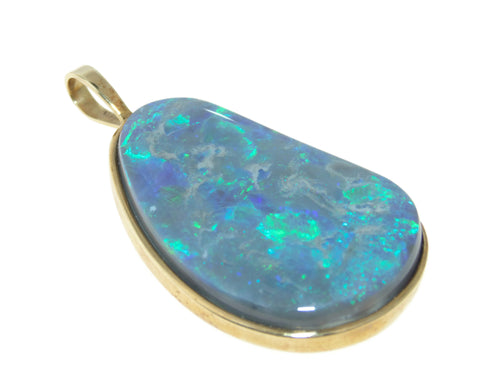 Natural Black Opal 18k Yellow Gold Statement Pendant