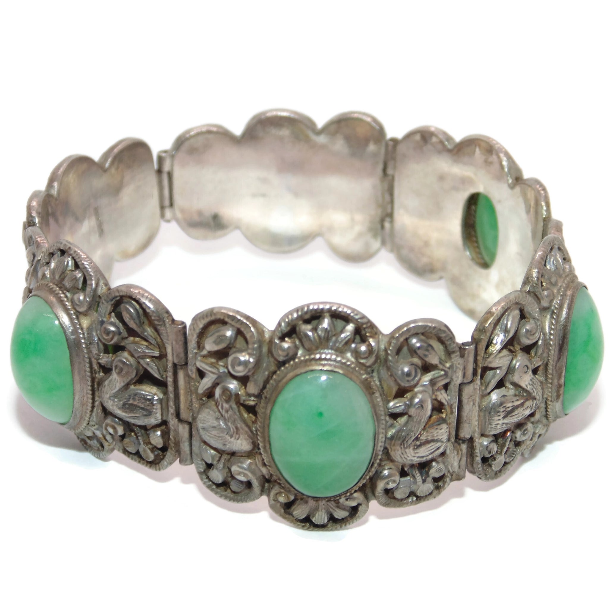 Antique Chinese Jade & Silver Bracelet