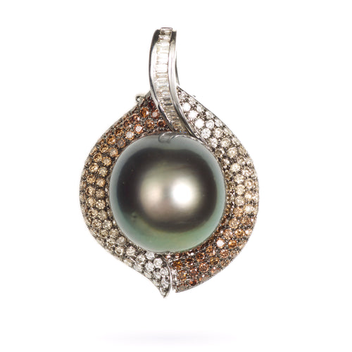 South Sea Pearl 18k White Gold Pendant with Champagne Diamonds